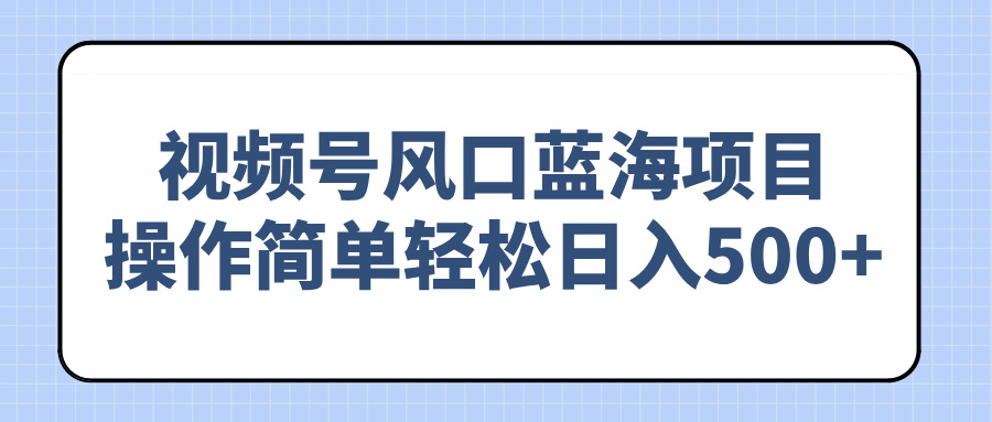 （14276期）视频号风口蓝海项目，操作简单轻松日入500+-迅核云博客