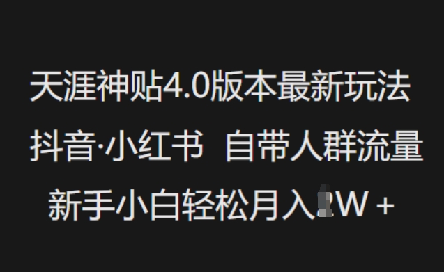 天涯神贴4.0版本最新玩法，抖音·小红书自带人群流量，新手小白轻松月入过W-迅核云博客